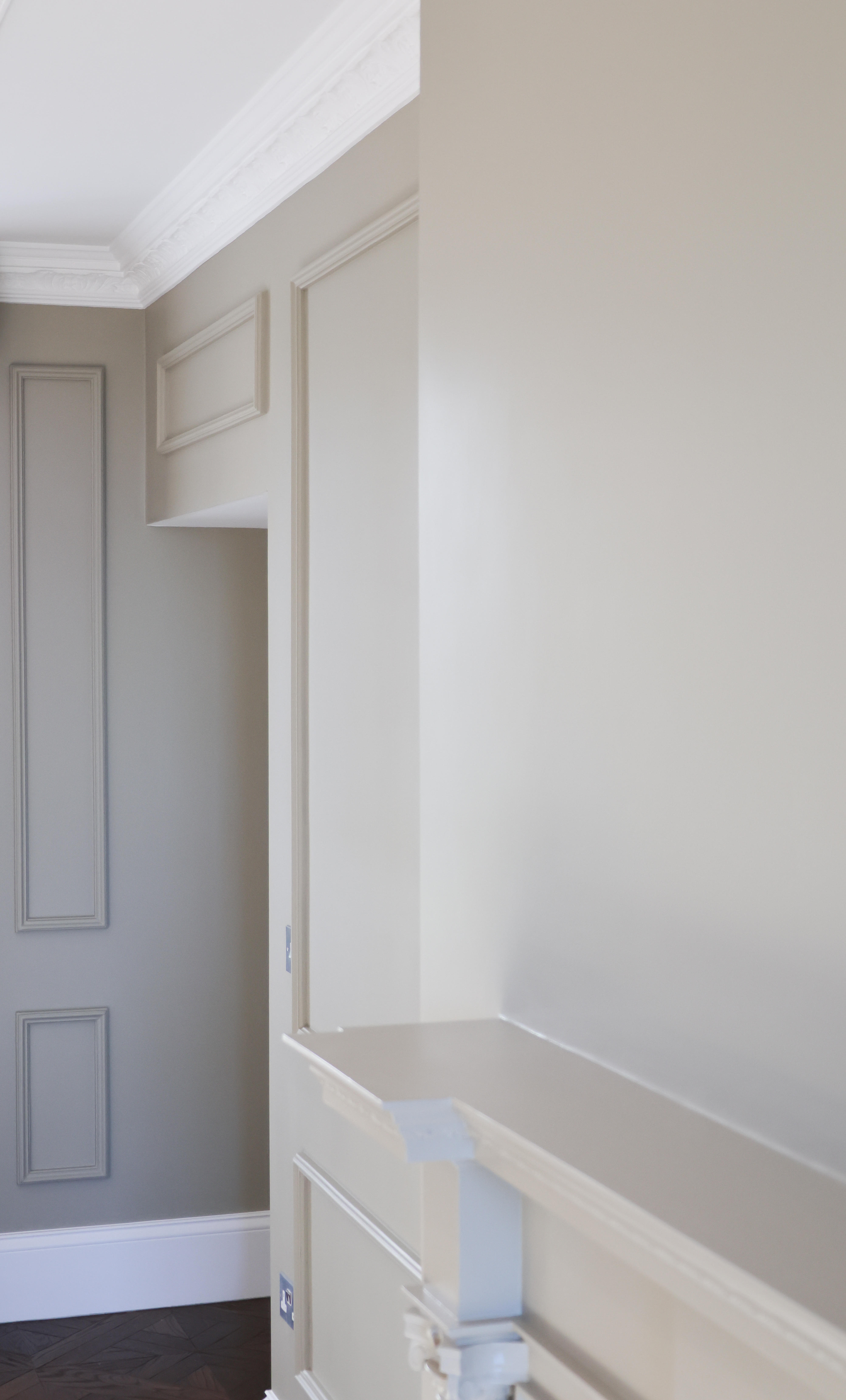 Wall panelling detail showing lining and spray finish quality